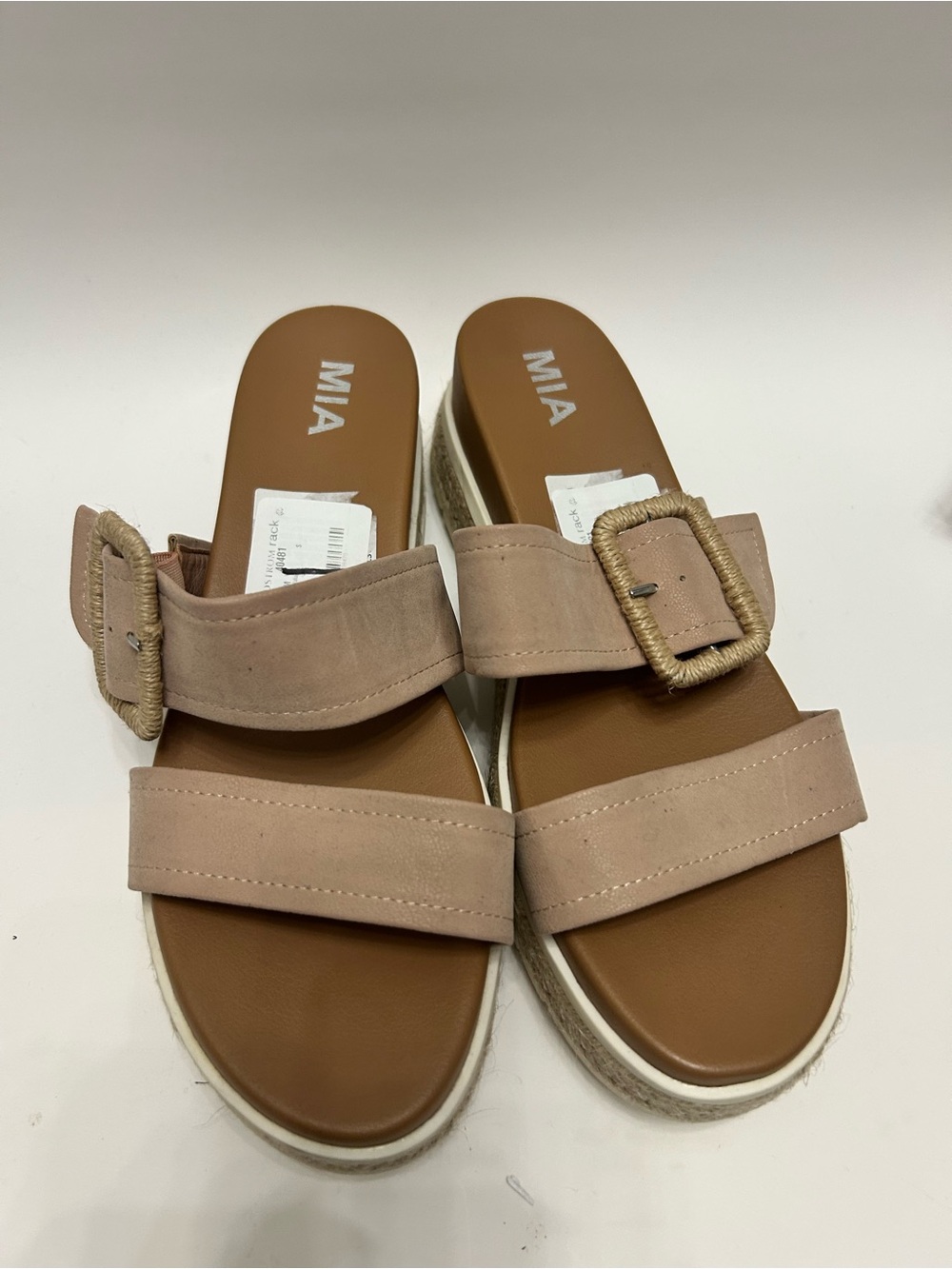 MIA Pink Suede Double Strap Slide Sandals with Rope Buckle